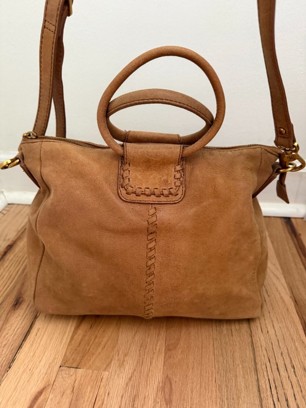 HOBO Sheila Medium Leather Satchel Whipstitch Bag Tan